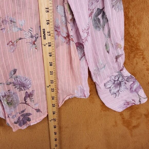 CHELSEA AND WALKER Top Womens Size 6 Pink Button Up Sheer Floral Silk Blend - Picture 6 of 7